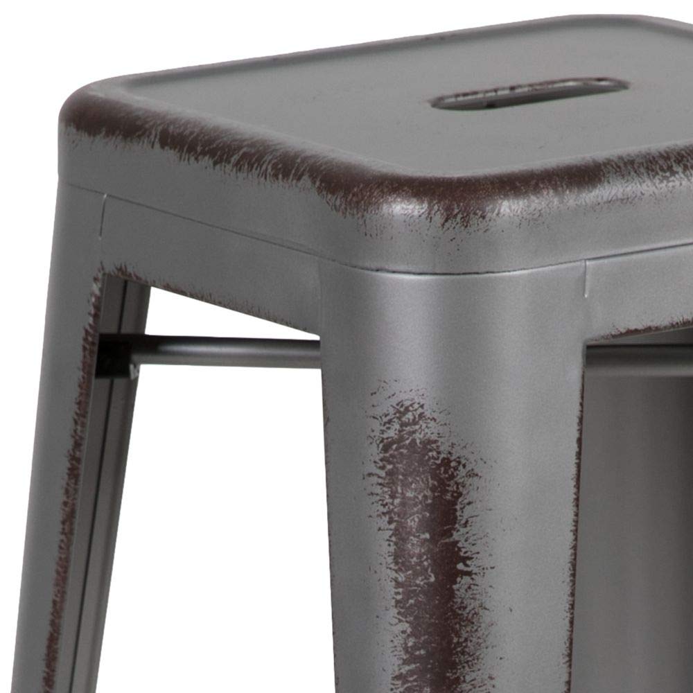 Flash Furniture 30"H Commercial Modern Metal Backless Barstool, Indoor/Outdoor Industrial Square Stacking Bar Stool for Patio Bars/Restaurants, Black
