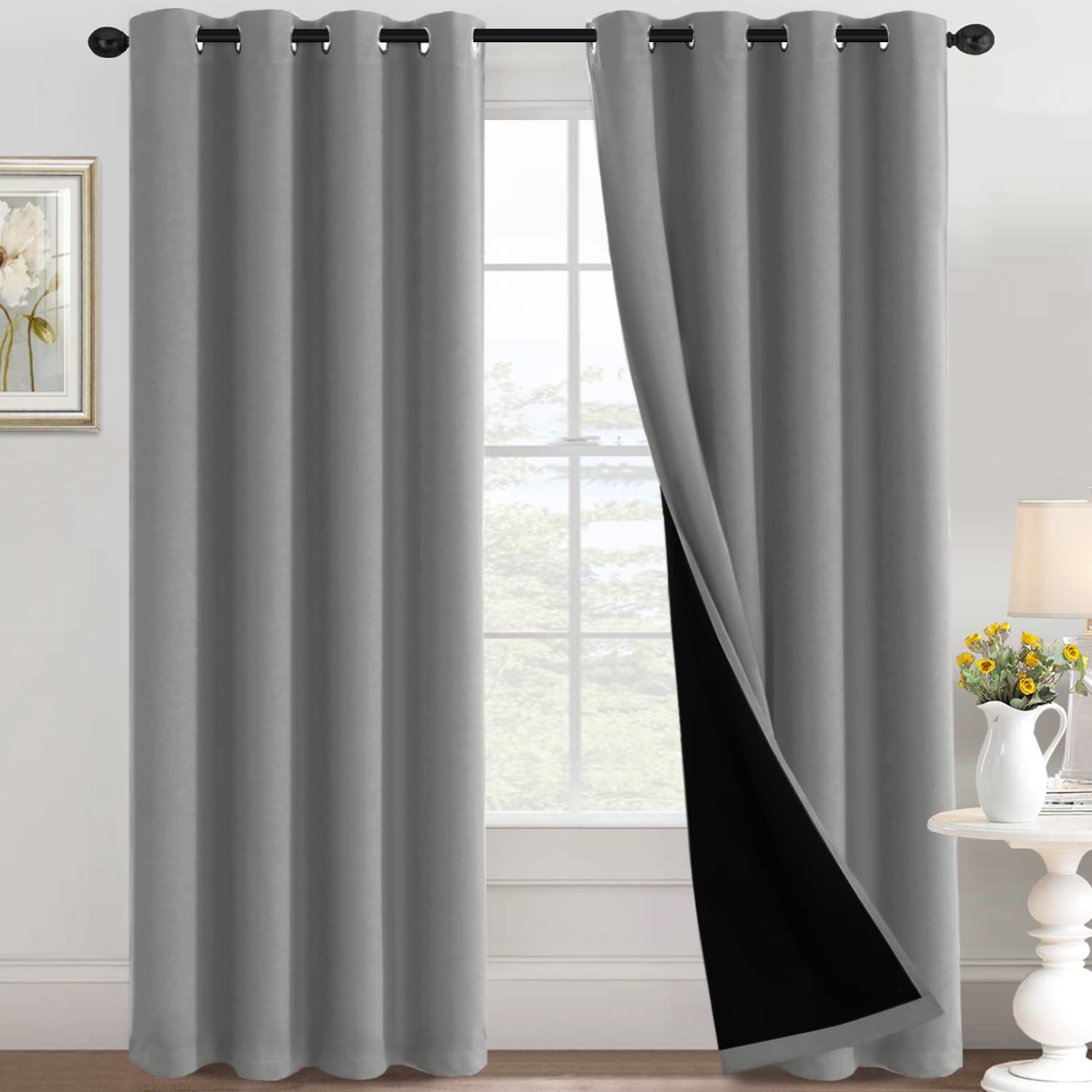 H.VERSAILTEX 100% Blackout Curtains Thermal Insulated Full Blackout Curtains for Living Room Energy Efficiency Window Drapes for Bedroom with Black Liners 1 Panel, 52x63 Inch, Burgundy