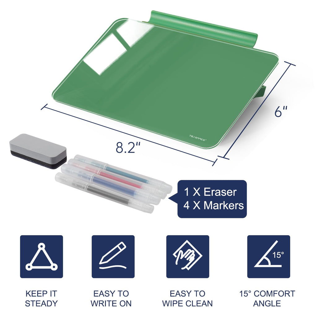 TSJ OFFICE Small Desktop Whiteboard - Glass Dry Erase Board 8 X 6 Inches Tabletop Easel Whiteboard with Stand, Desk Board Buddy for Artist, Teacher and Student