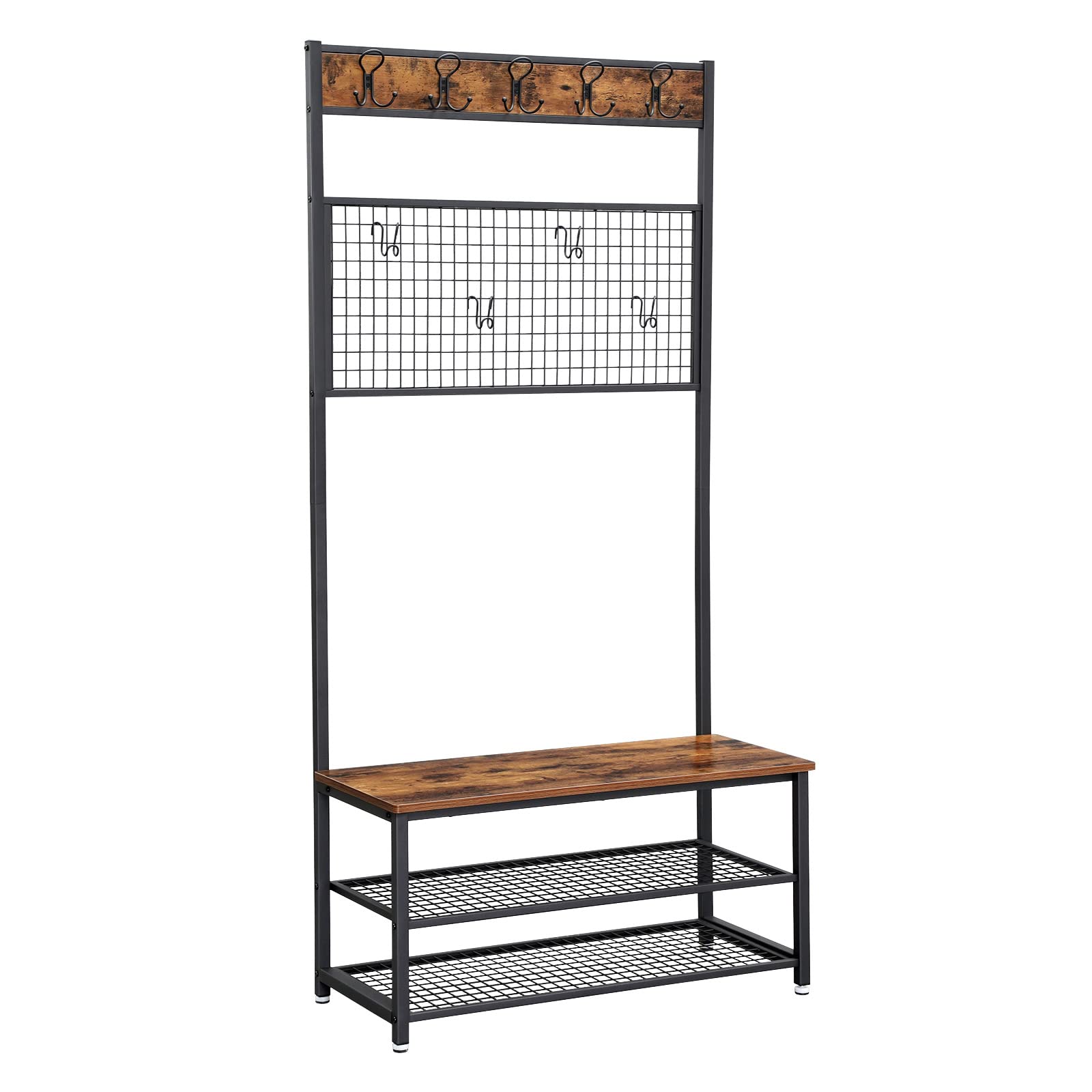 VASAGLE Shoe Bench Rack, 3-Tier Storage Shelf for Entryway Hallway Living Room, Industrial Accent Furniture with Steel Frame, 12.6 x 31.5 x 70.3 Inches, Greige
