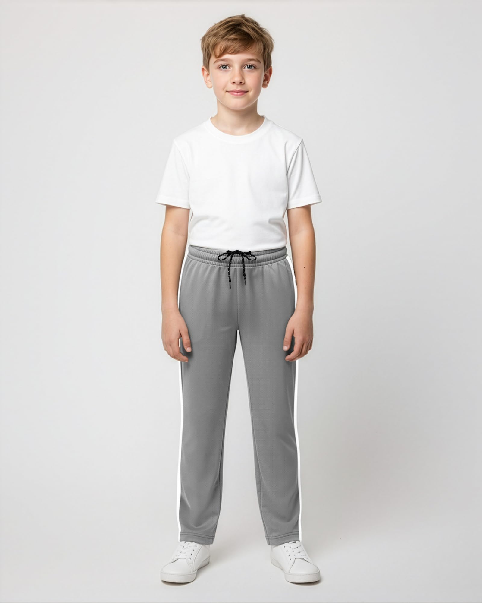 Real Essentials 3 Pack: Boys' Mesh Open Bottom Active Sweatpants with Pockets & Drawstring