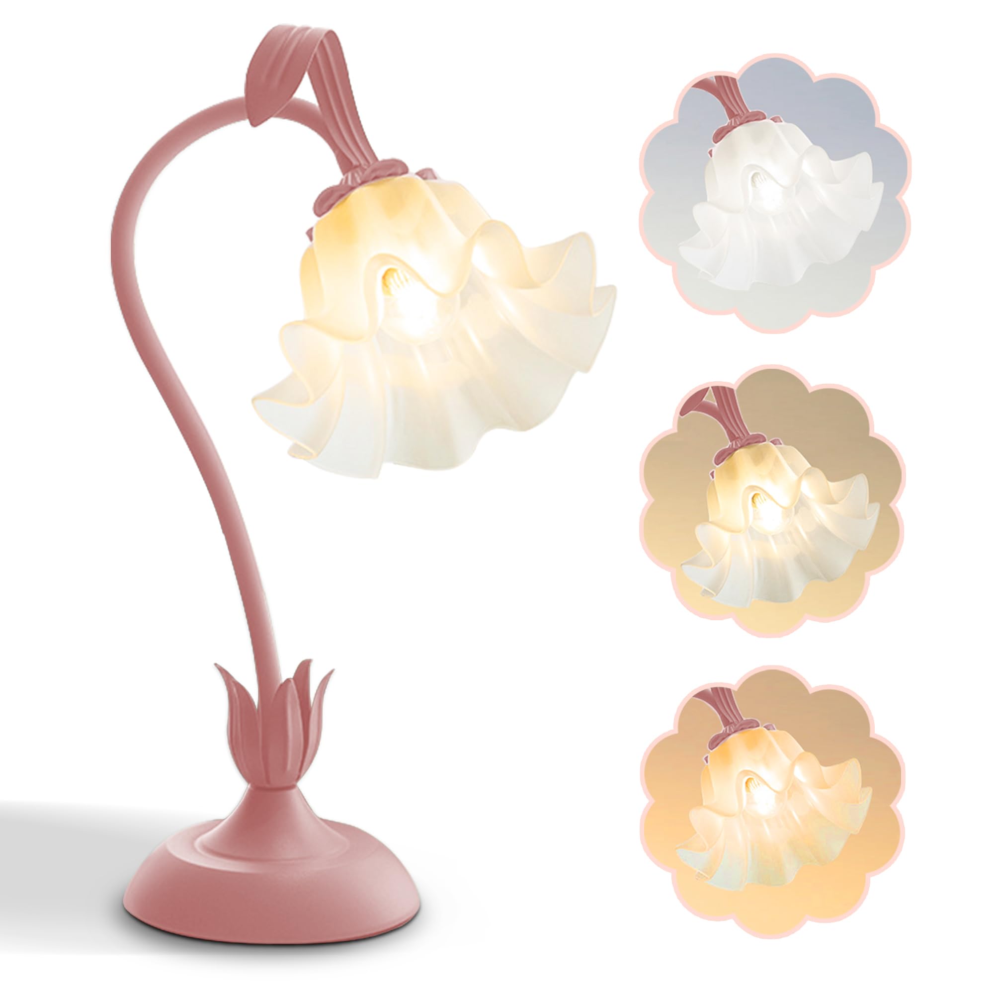 AQDZCNF Flower Table Lamp,LED Reading Light Bedside Vintage Flower Night Light,3 Colors Modes Kawaii Bedside Lamps Decor,Living Room Bedroom Room Lighting Table Lamps Home Decoration (White)