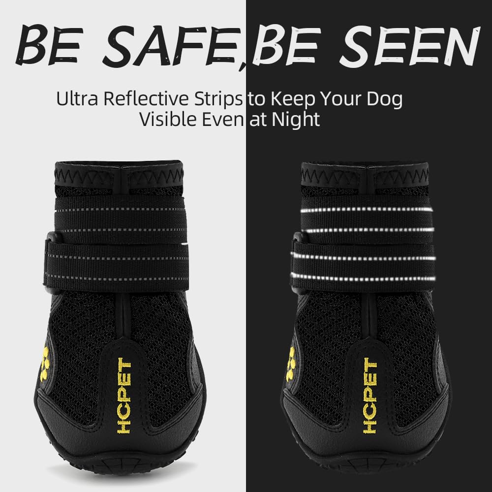 Hcpet Dog Boots, Dog Shoes for Large Dogs, Medium Dog Boots & Paw Protectors, Anti-Slip Dog Booties for Hot Pavement Winter Snow Hiking with Reflective Straps Black Size 1