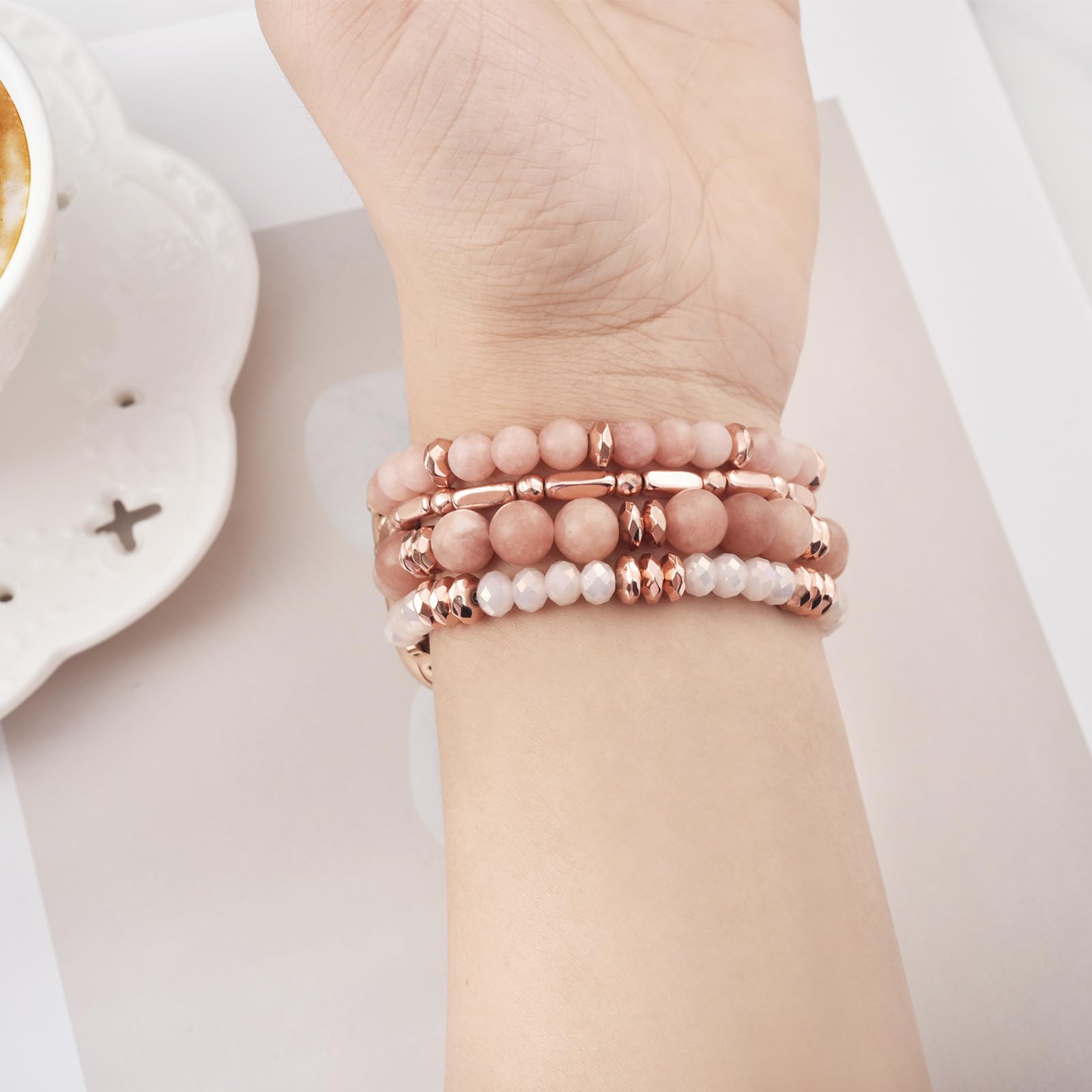 VISOOM Beaded Boho Bracelet Compatible for Apple Watch Band 40mm/38mm/41mm/42mm Series 11 10 9 8 7 SE Series 6/5/4 Women Fashion Cute Handmade Crystal Beads Stretchy Watch Strap for iWatch Bands 3/2/1
