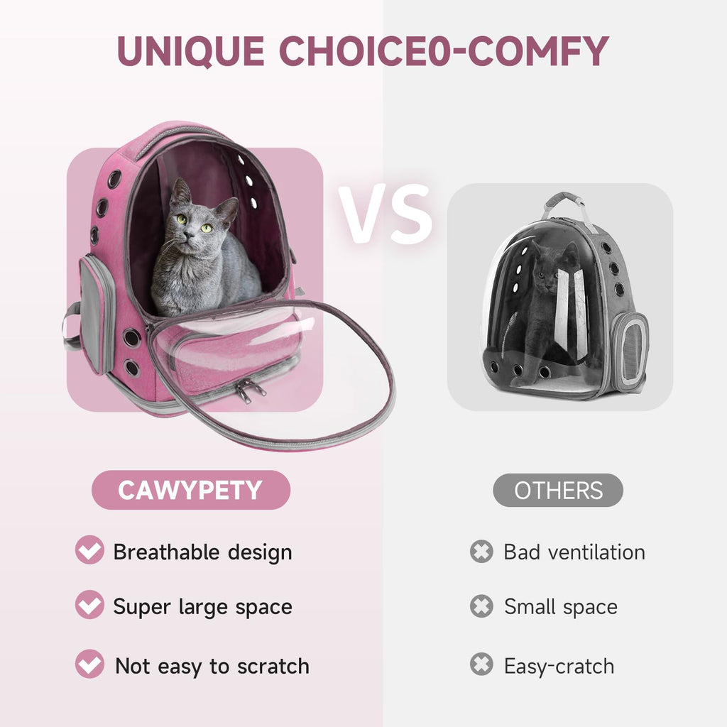 Cawypety Cat Backpack Carrier, Breathable Cat Carrier Large Space Bubble Pet Backpack for Kitty Small Dog up to 12lbs, Transparent & Foldable Pet Carrier for Travel Hiking (Black