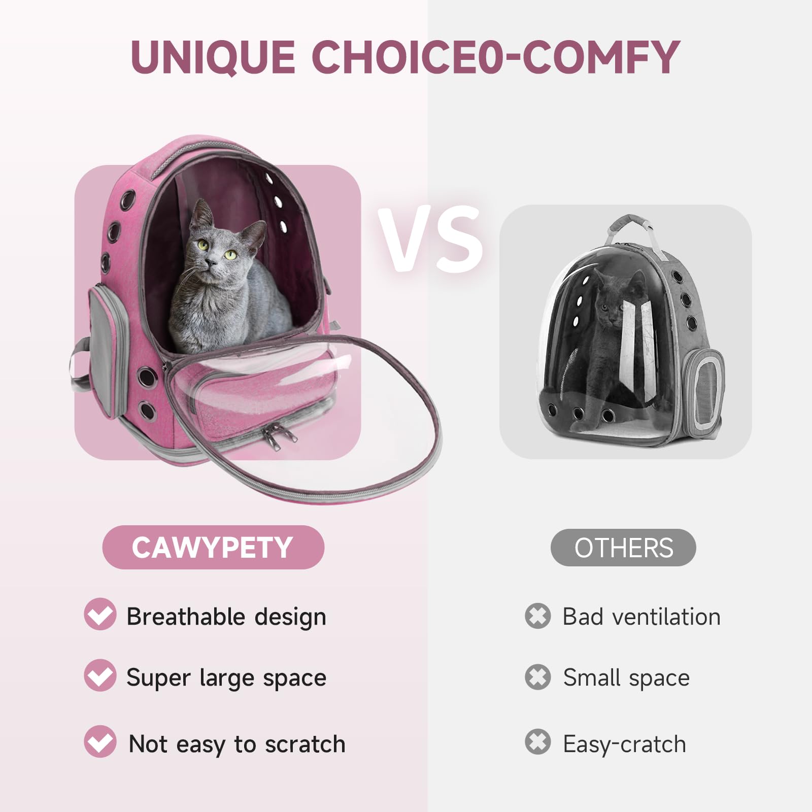 Cawypety Cat Backpack Carrier, Breathable Cat Carrier Large Space Bubble Pet Backpack for Kitty Small Dog up to 12lbs, Transparent & Foldable Pet Carrier for Travel Hiking (Black