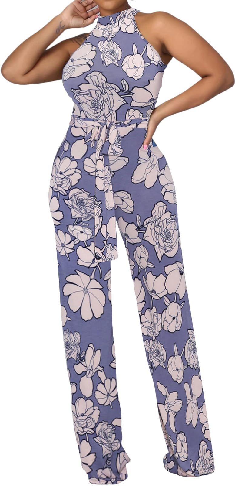 Jumpsuit for Women Sexy Elegant Long Straight Pants Cocktail Printing Jumpsuits Party Club with Zipper