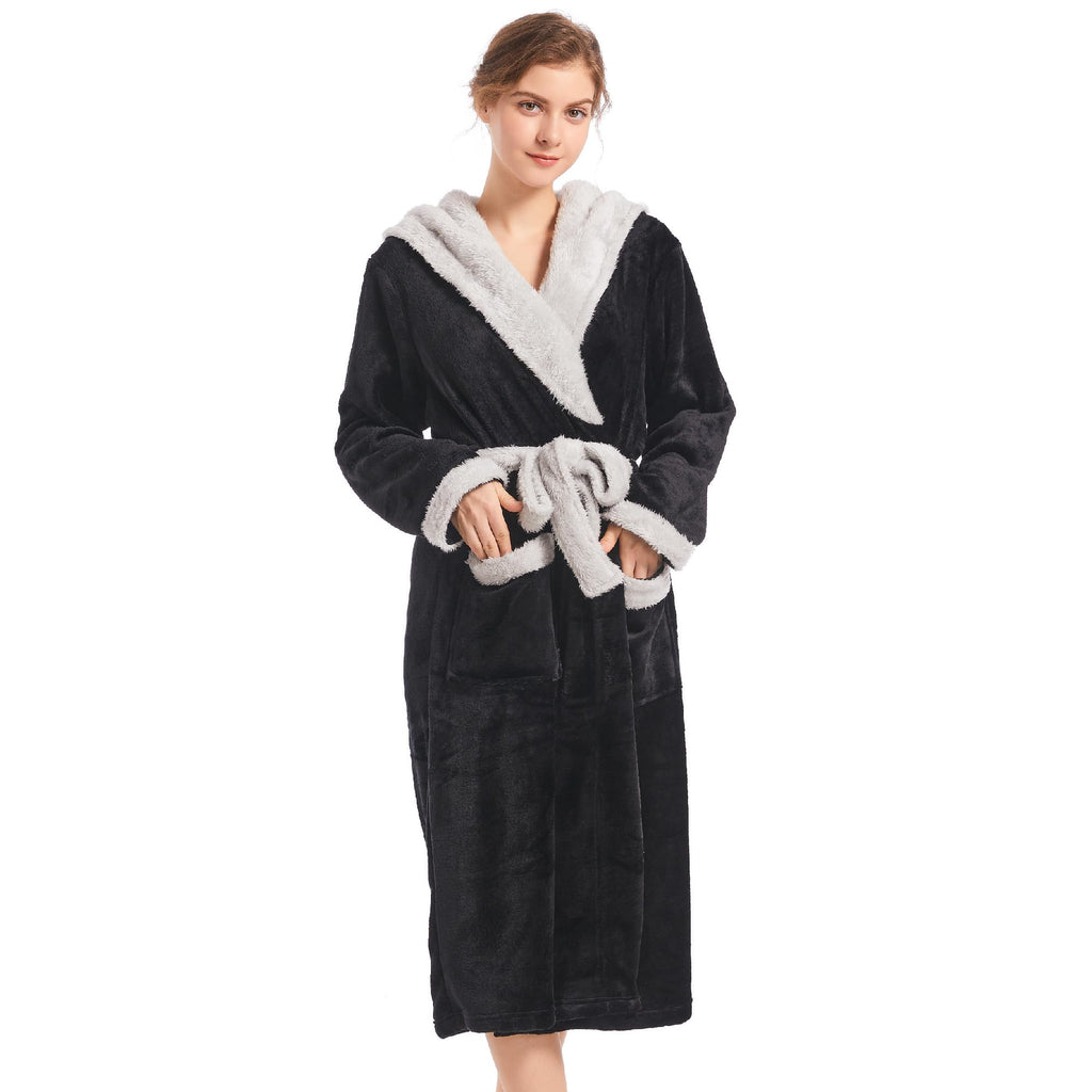 Inner Wish Women Hooded Plush Robe, Fleece Highly Absorbent Cozy Warm Bathrobe