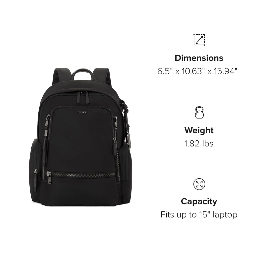 TUMI - Voyageur Celina Backpack - Women's Work and Travel Bag - 16.0" X 10.6" X 6.5" - Holds Up to 16" Laptop - Black & Gold Hardware