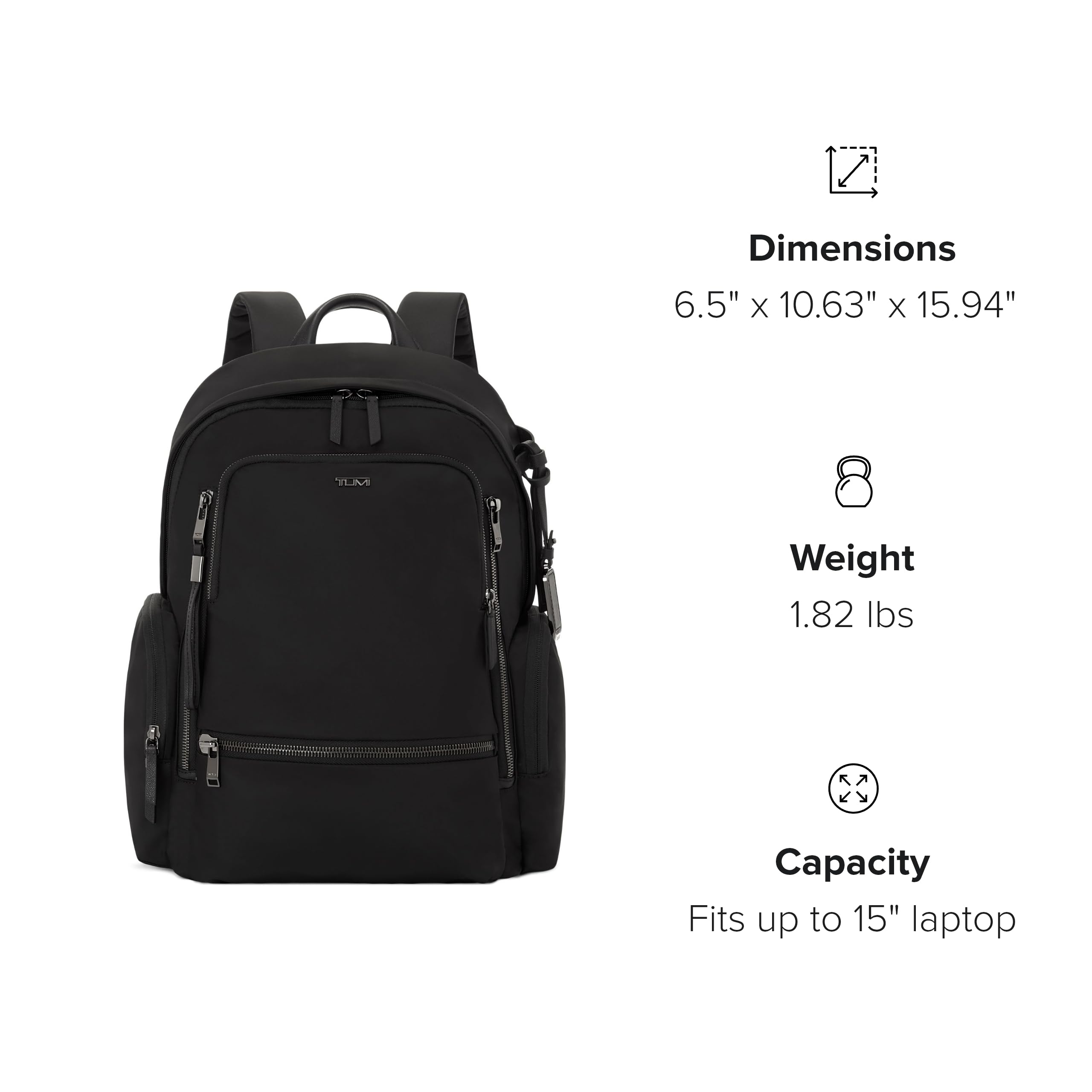TUMI - Voyageur Celina Backpack - Women's Work and Travel Bag - 16.0" X 10.6" X 6.5" - Holds Up to 16" Laptop - Black & Gold Hardware