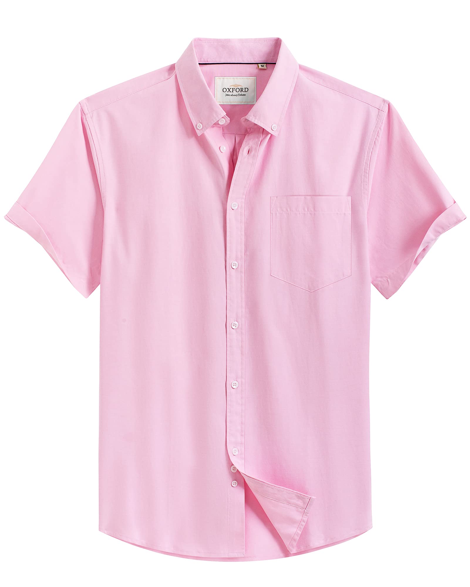 Alimens & Gentle Men's Short Sleeve Oxford Shirt Regular Fit Button Down Collar Shirts with Pocket