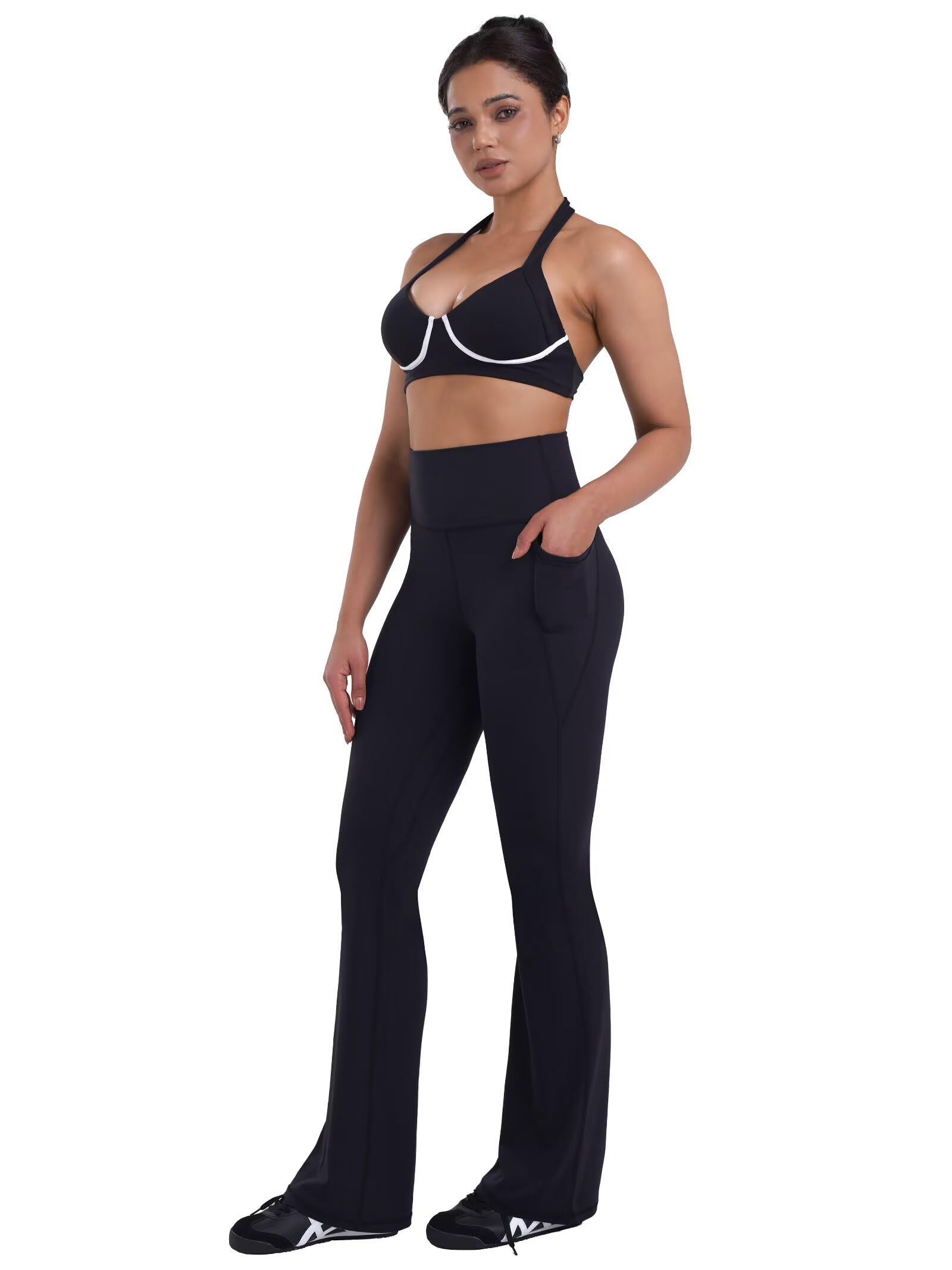 Sunzel Women Mini Flare Leggings with Pockets Breathable Bootcut Yoga Pants | Mini Flare, Buttery Soft, High Stretchy, High Waisted Tummy Control, Gym Clothes, Workout Casual Dance