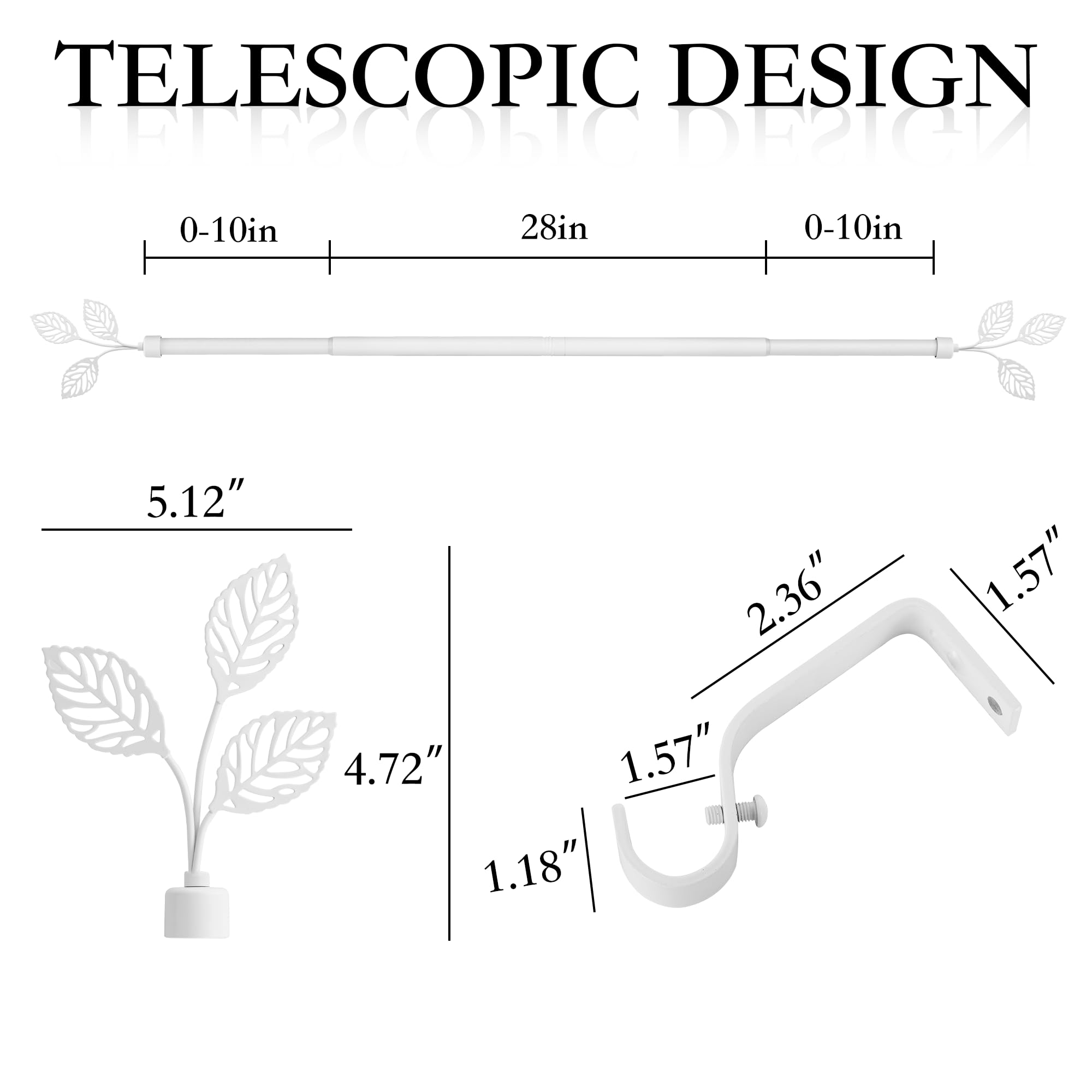 RYB HOME Small Curtain Rod 28 to 48 Inch Adjustable Telescoping Blackout Decorative Drape Rod with Leaf Finial for Cafe Kitchen Kids Bedroom Bathroom Shower Living, Antique Brass, 1 Inch Diameter