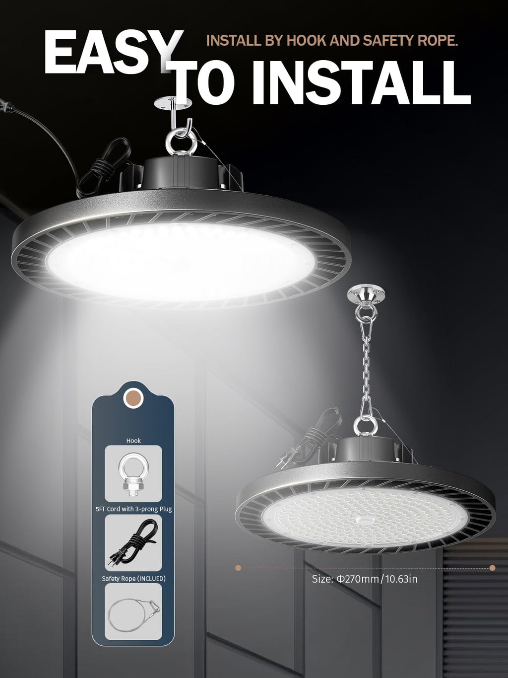 lvsdak UFO LED High Bay Lights 200W 30000LM 5000K 6 Pack with Plug Suitable for Warehouse Workshop Factory Gym Garage Barn AC100-277V