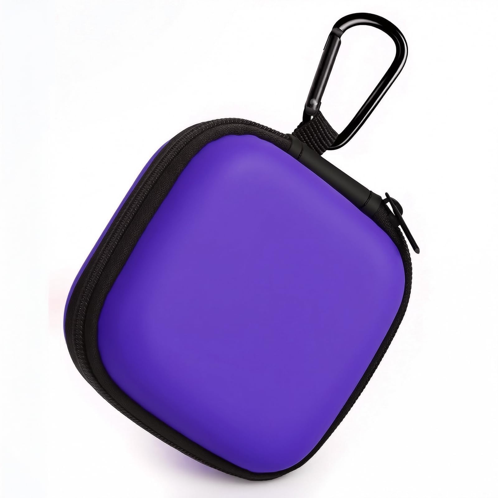 2Pack Oval Earbud Case Portable EVA Carrying Case Storage Bag Cell Phone Accessories Organizer with Carabiner for Earphone, Earbud, Earpieces, SD Memory Card, Camera Chips, Black/Purple
