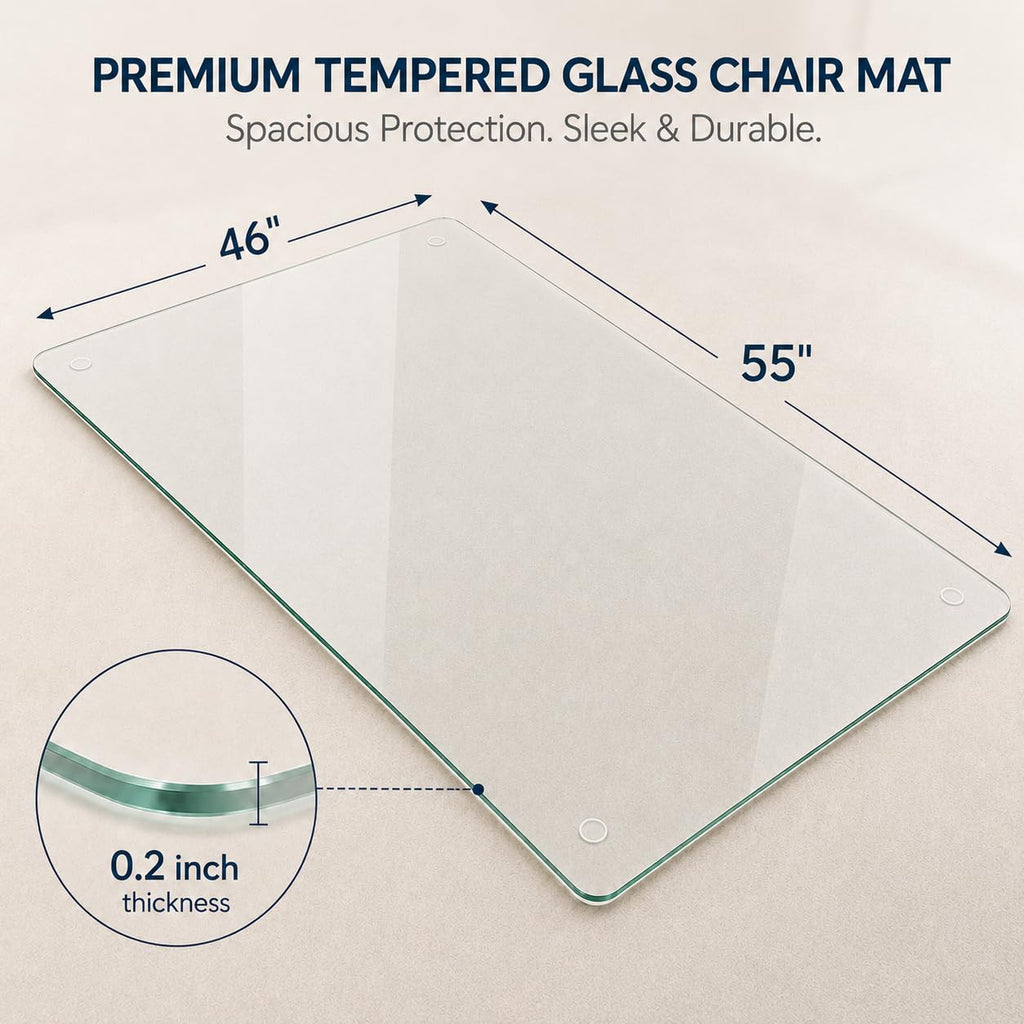 Tempered Glass Chair Mat 48" x 32",1/5" Thick for Office Desk,Rolling Chair Mat for Carpet, Odorless, Easy to Clean with 4 Non-Slip Pads for Carpet & Hardwood Floors