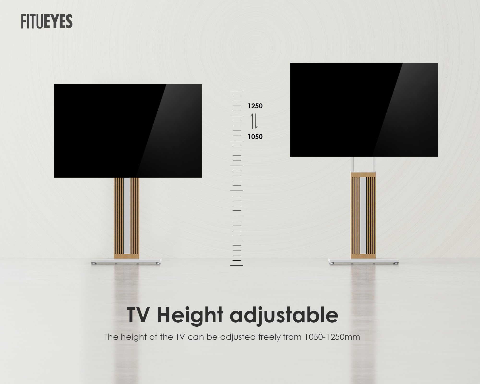 FITUEYES Wood TV Stand Swivel Mount with Hidden Back Storage for 32-65 inch TV Screens, Scandinavian Style Tall Floor TV Stand for Home Decor with Reinforced Base, Zen Series, Black