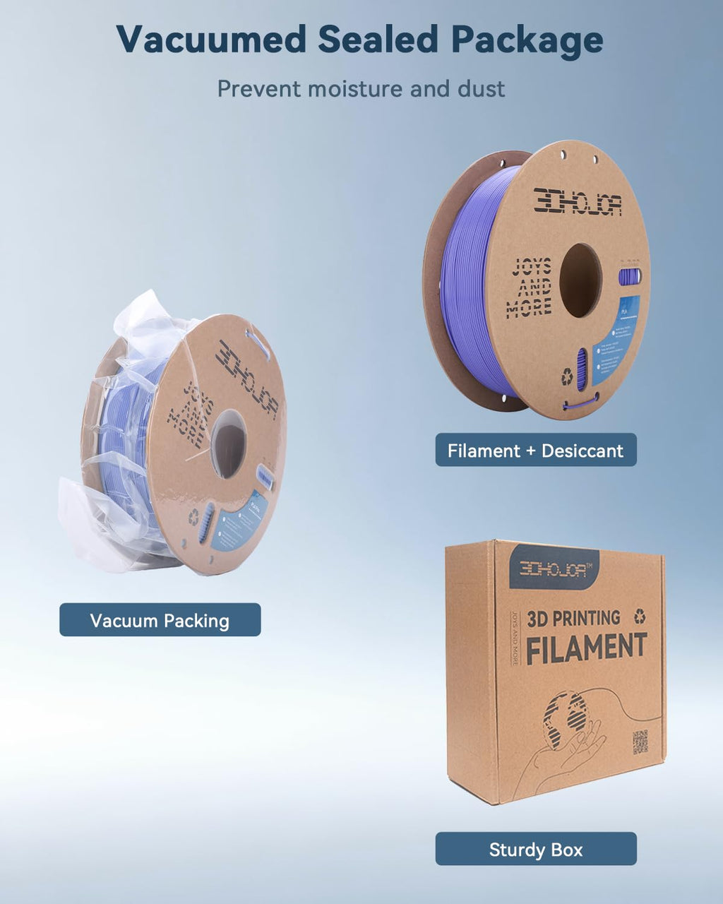 3DHoJor PLA Filament 1.75mm,3D Printing Filament,1kg*2 Cardboard Spool, Fit Most FDM 3D Printer,Dimensional Accuracy +/- 0.03 mm,Vacuum Packaging-2Pack Black