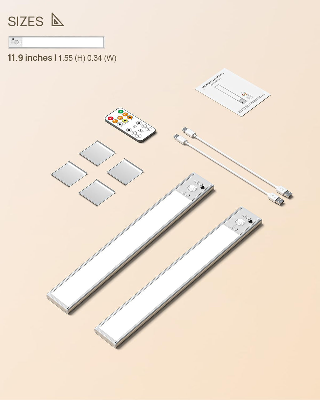 9" Under Cabinet Lights Wireless, Motion Sensor Light Indoor with Remote, LED Rechargeable Closet Light, 3 Color Temps, Dimmable, Magnetic, Under Counter Lights for Kitchen, Stairs, Pantry, Hallway
