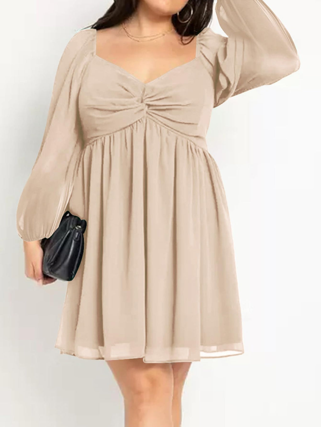 SCOMCHIC Women's Plus Size Puff Long Sleeve Dresses Sweetheart Neckline A Line Short Wedding Guest Cocktail Dress