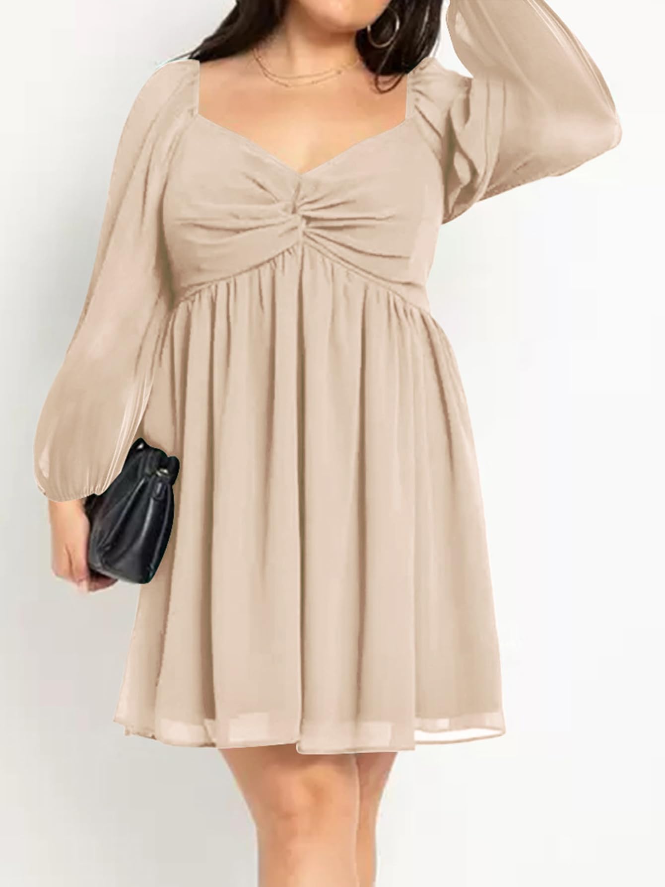 SCOMCHIC Women's Plus Size Puff Long Sleeve Dresses Sweetheart Neckline A Line Short Wedding Guest Cocktail Dress