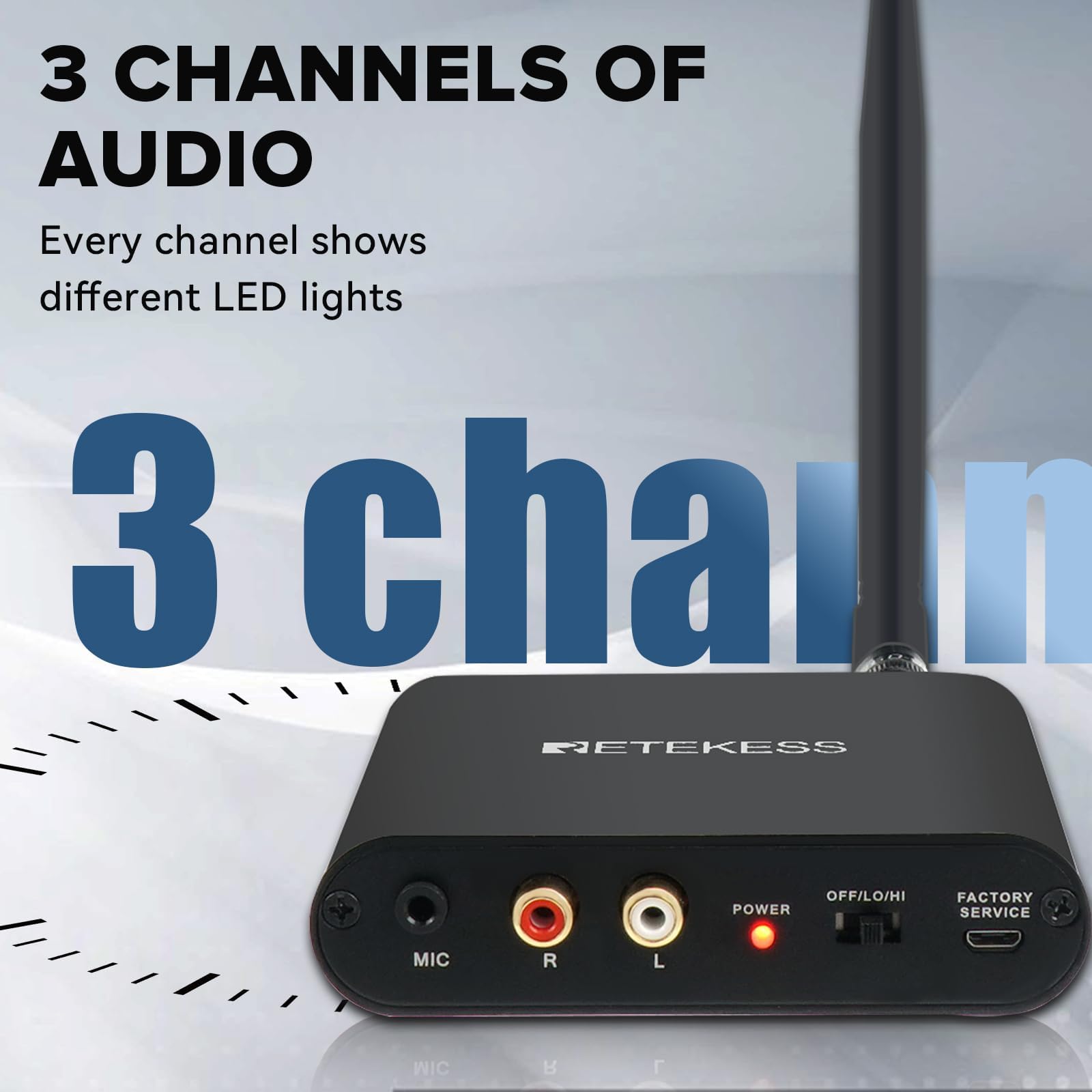 Retekess TA003 Silent Disco System, Silent Disco Transmitter, 3 Channels,Plug and Play, 300m Range for House Party, Fitness and School (1 Transmitter)