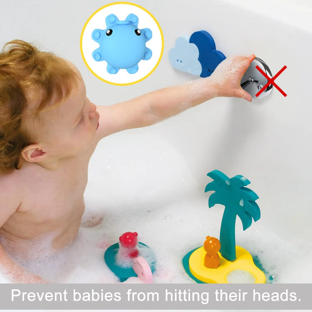 Bathroom Bathtub Overflow Drain Cover- Silicone Bath Tub Drain Cover, Tub Overflow Drain Stopper with Suction Cups, Adds Inches of Water for Deeper Bath, Cute Bathroom Accessories, Baby Blue