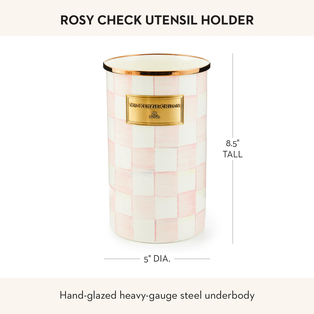 MACKENZIE-CHILDS Enamel Utensil Holder, Stylish Kitchen Countertop Organizer, Wild Rose Brown