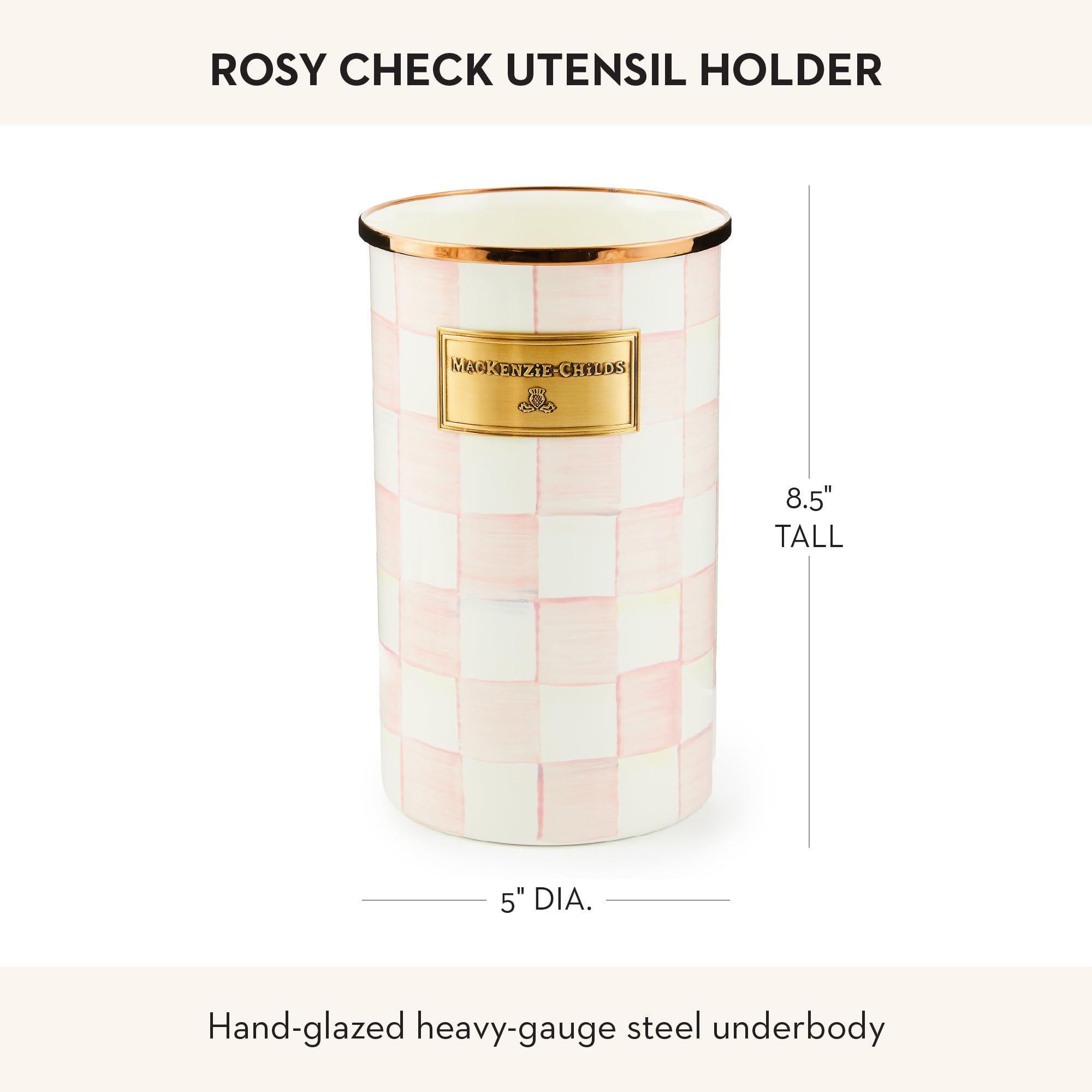 MACKENZIE-CHILDS Enamel Utensil Holder, Stylish Kitchen Countertop Organizer, Wild Rose Brown