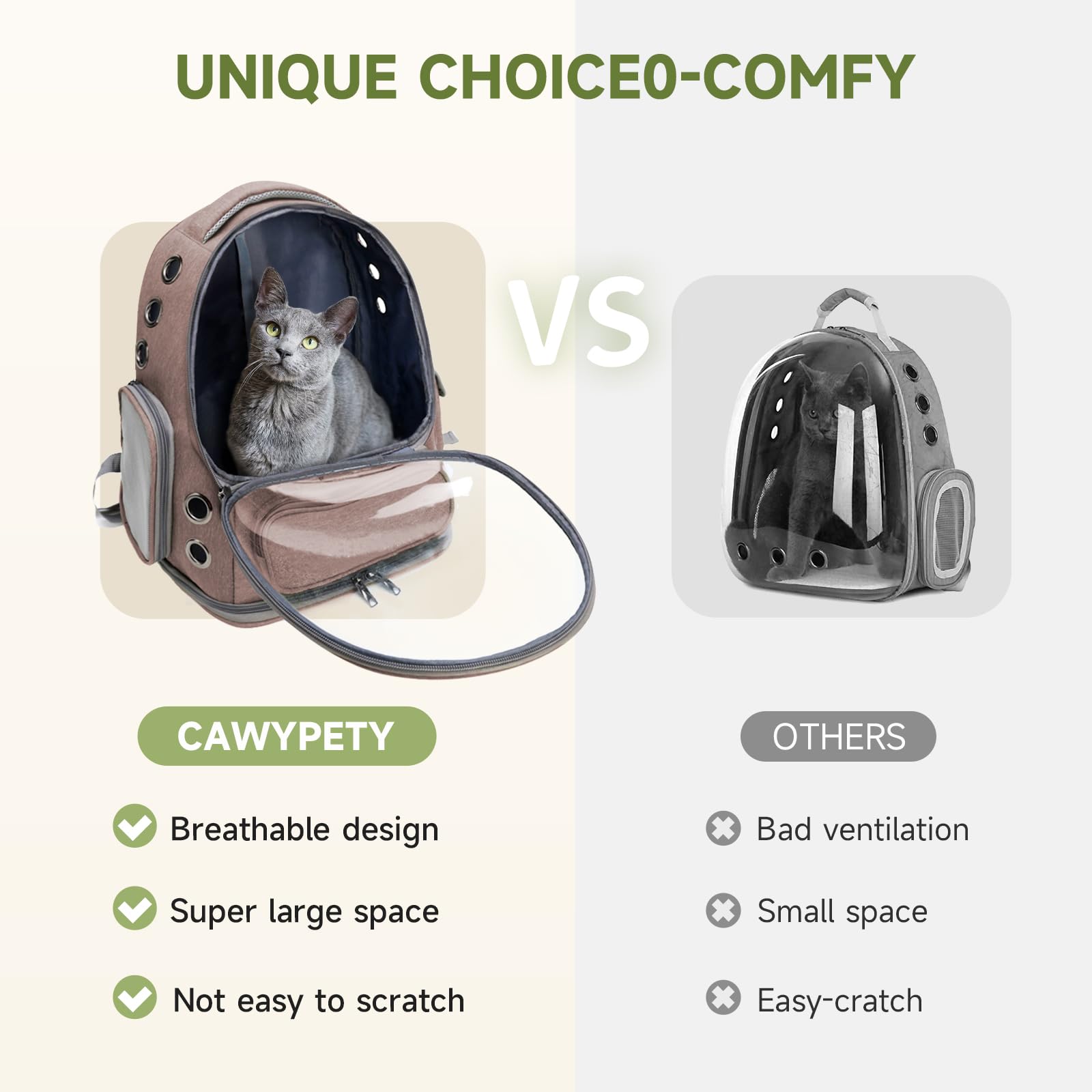 Cawypety Cat Backpack Carrier, Breathable Cat Carrier Large Space Bubble Pet Backpack for Kitty Small Dog up to 12lbs, Transparent & Foldable Pet Carrier for Travel Hiking (Black