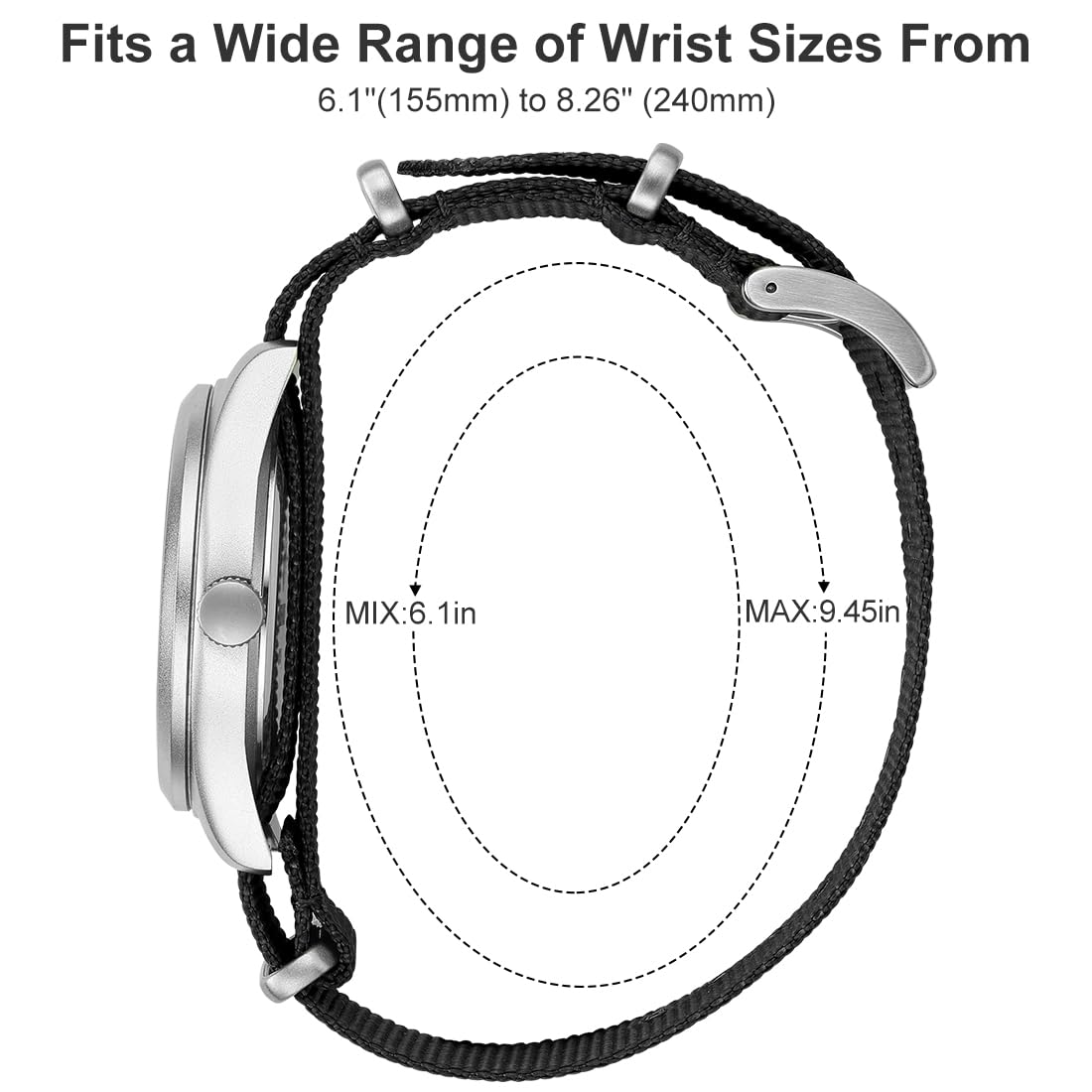 GOLDEN HOUR Men's Nylon Slip-Thru Strap Watch with Military Time Easy Read Dial Glowing Hands