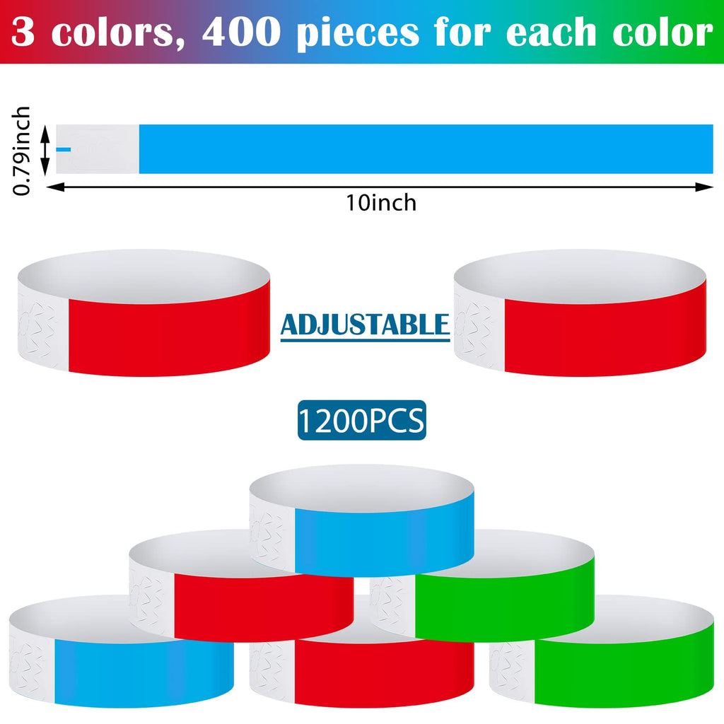 Tudomro 1200 Pack Plastic Paper Wristbands for Events Neon Party Wrist Bands Colored Waterproof Concert Identification Hand Bands Lightweight Adhesive Wristband(Blue)