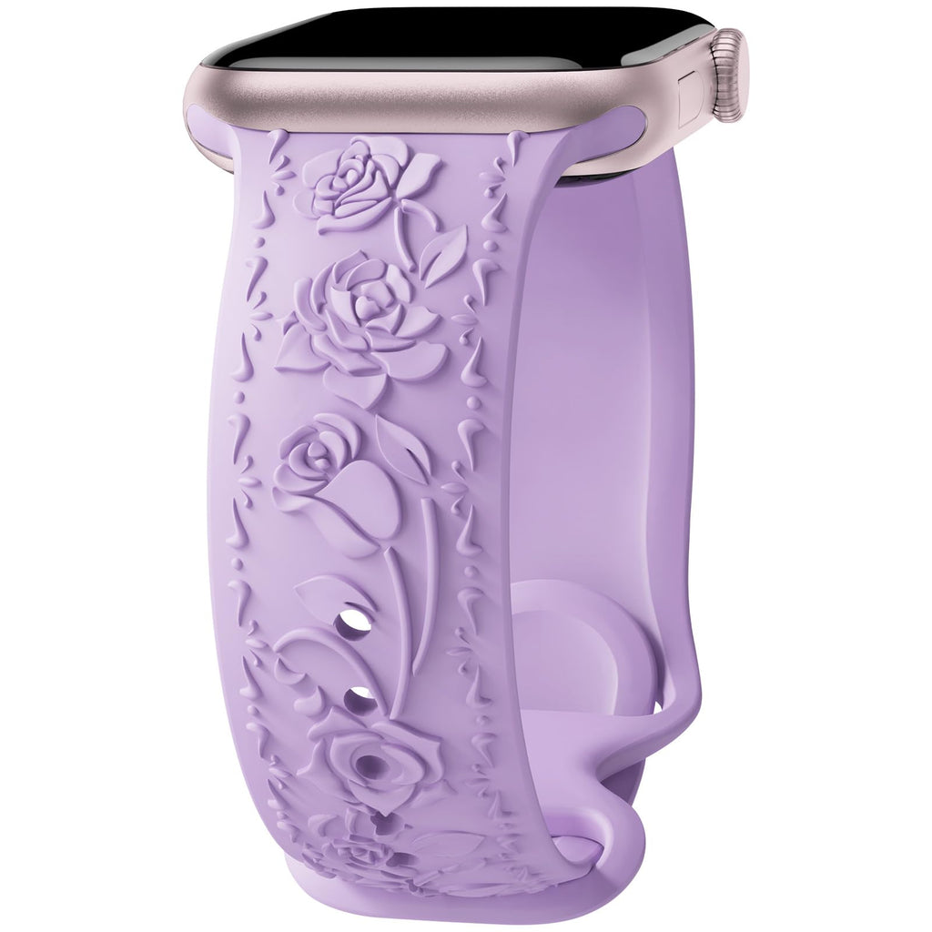 Floral Engraved Band Compatible with Apple Watch Band 40mm 41mm 38mm 42mm 44mm 45mm 46mm 49mm Women, Soft Silicone Cute Embossed Flower Strap for iWatch Band Series SE Ultra 11 10 9 8 7 6 5 4 3 2 1