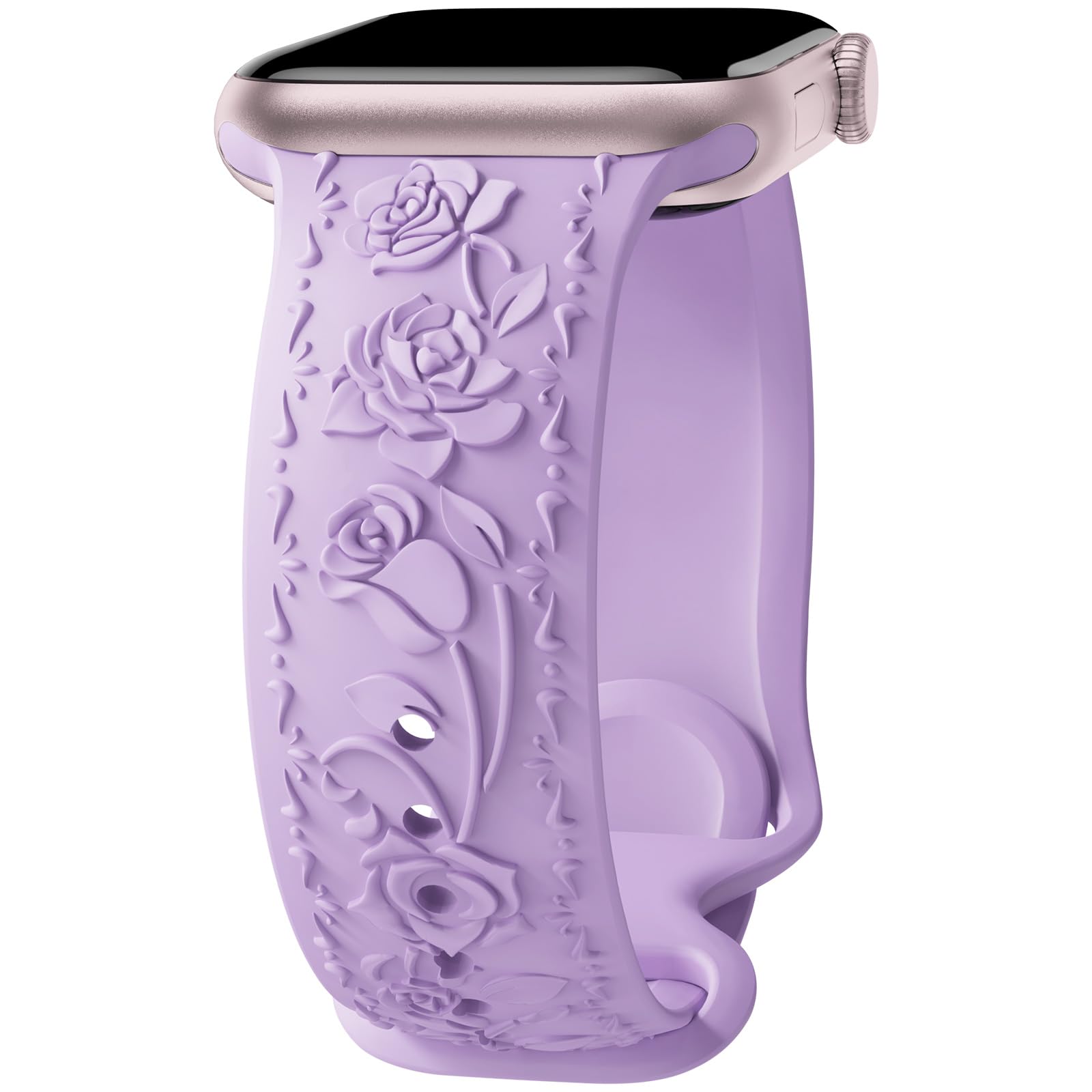 Floral Engraved Band Compatible with Apple Watch Band 40mm 41mm 38mm 42mm 44mm 45mm 46mm 49mm Women, Soft Silicone Cute Embossed Flower Strap for iWatch Band Series SE Ultra 11 10 9 8 7 6 5 4 3 2 1