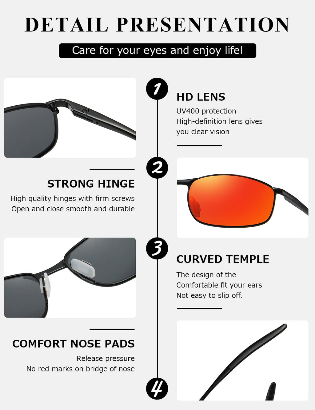 AEVOGUE Polarized Sunglasses For Men Rectangle Metal Frame Retro Sun Glasses AE0395