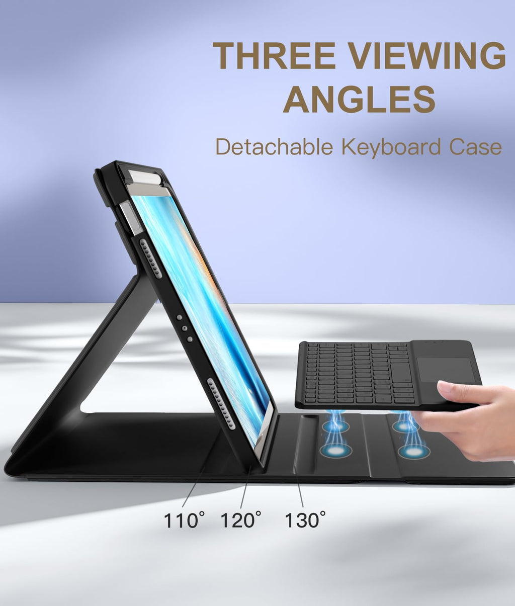 Harvopu Compatible with iPad Air 11 Inch & Air 5th/ Air 4th Generation Case with Keyboard - Multi-Touch Trackpad, 7-Color Backlit, Detachable Folio Keyboard Cover for Air 11-inch M4/M3/M2 (Black)