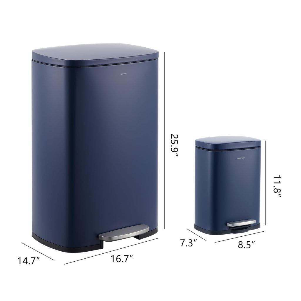 happimess HPM1006B Connor Rectangular 13-Gallon Trash Can with Soft-Close Lid and Free Mini Trash Can, Fingerprint Resistant, Modern, Minimalistic for Home, Kitchen, Office, Bathroom, Black