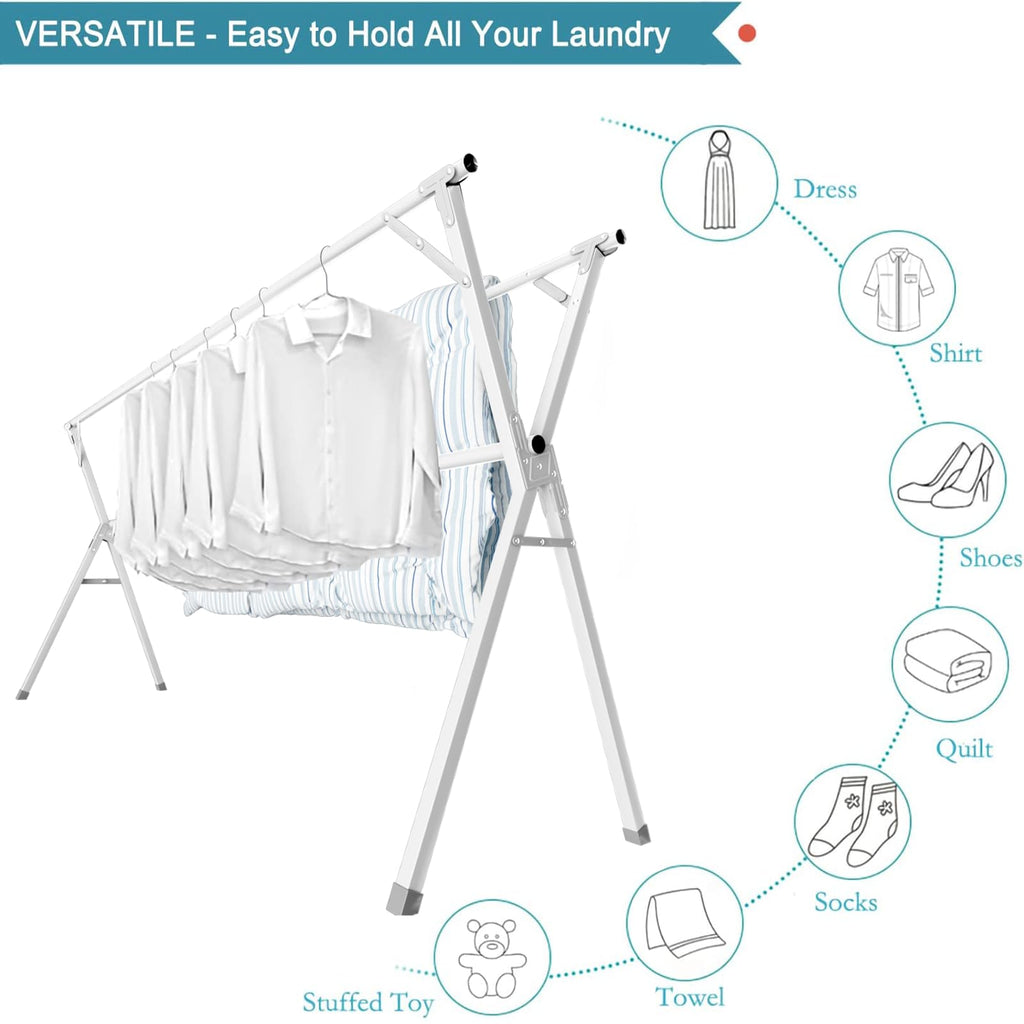 JAUREE 95 Inches Clothes Drying Rack, Drying Rack Clothing Folding Indoor Outdoor, Heavy Duty Stainless Steel Laundry Drying Rack, Foldable Portable Clothes Rack Garment Rack with 20 Hooks Black