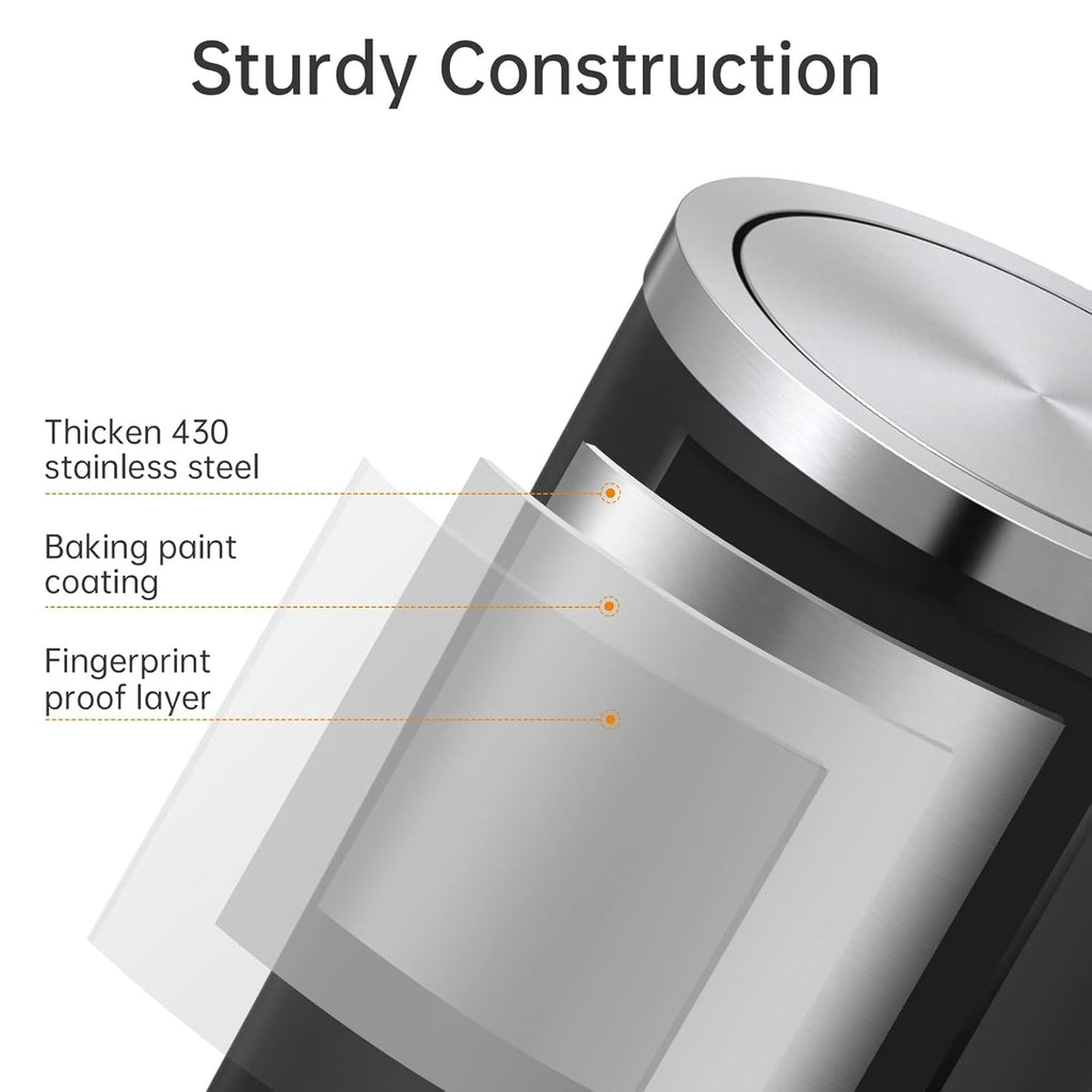 Mini Trash Can with Lid, Desktop Small Trash Can Recycling Bin Cute Metal Garbage Can for Tabletop Countertop Use,Stainless Steel 0.4Gal/1.5L Waste Bin for Office Parlor Car Bedroom,Swing Lid Open