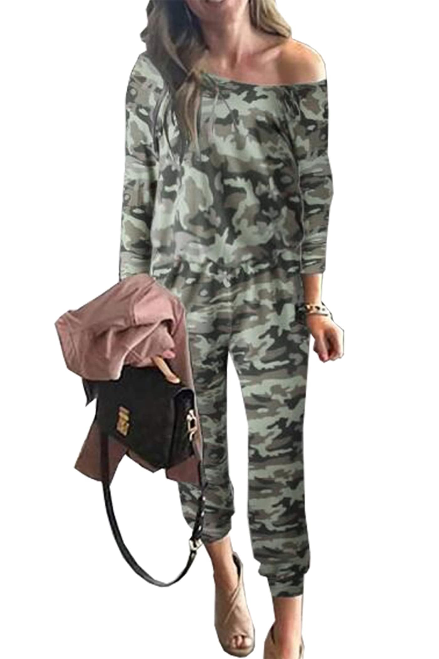 PRETTYGARDEN Jumpsuits for Women Casual 2026 Fall Long Sleeve Off Shoulder Rompers One Piece Travel Outfits Fashion Clothing