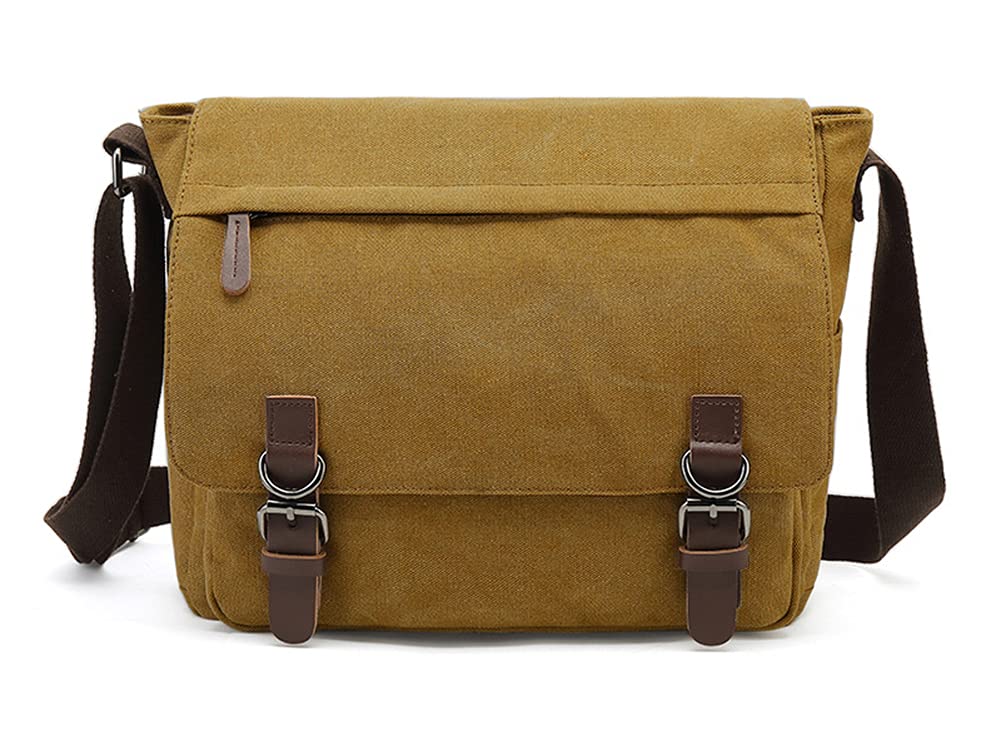 Sechunk Canvas Vintage Messenger Bag Shoulder bag Leather Large Travel Crossbody bags for men women 15inch Laptop