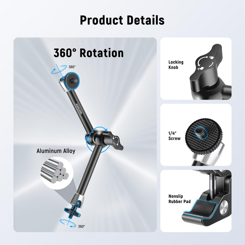 NEEWER 5.9"/15cm Adjustable Friction Magic Arm with 1/4" Screw on Both Ends, Compatible with SmallRig Cage, Flash/LED Light/Microphone/Monitor/SuperClip, Max Load 4.4lb/2kg, ST15