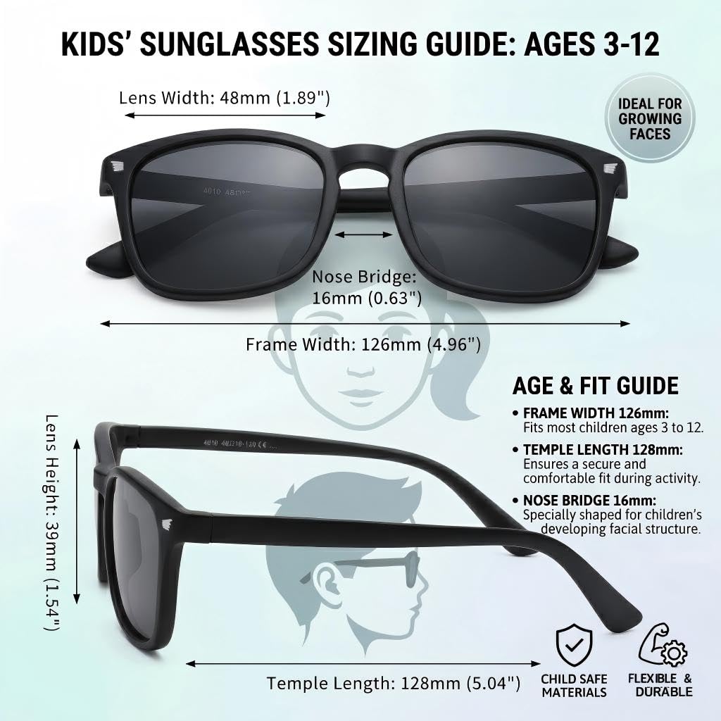 COASION Polarized Kids Sunglasses UV 400 Protection for Girls Boys Classic Retro Style Toddler Shades Age 3-12