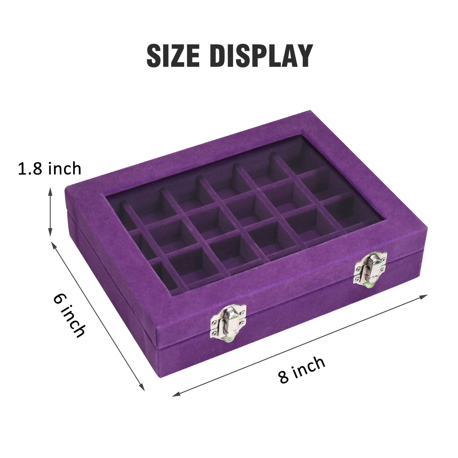 Vicoter Velvet Jewelry Box 24 Grid Jewelry Ring Display Organiser Box Tray Holder Earrings Storage Case for Girls Wife Mom Women (Beige)