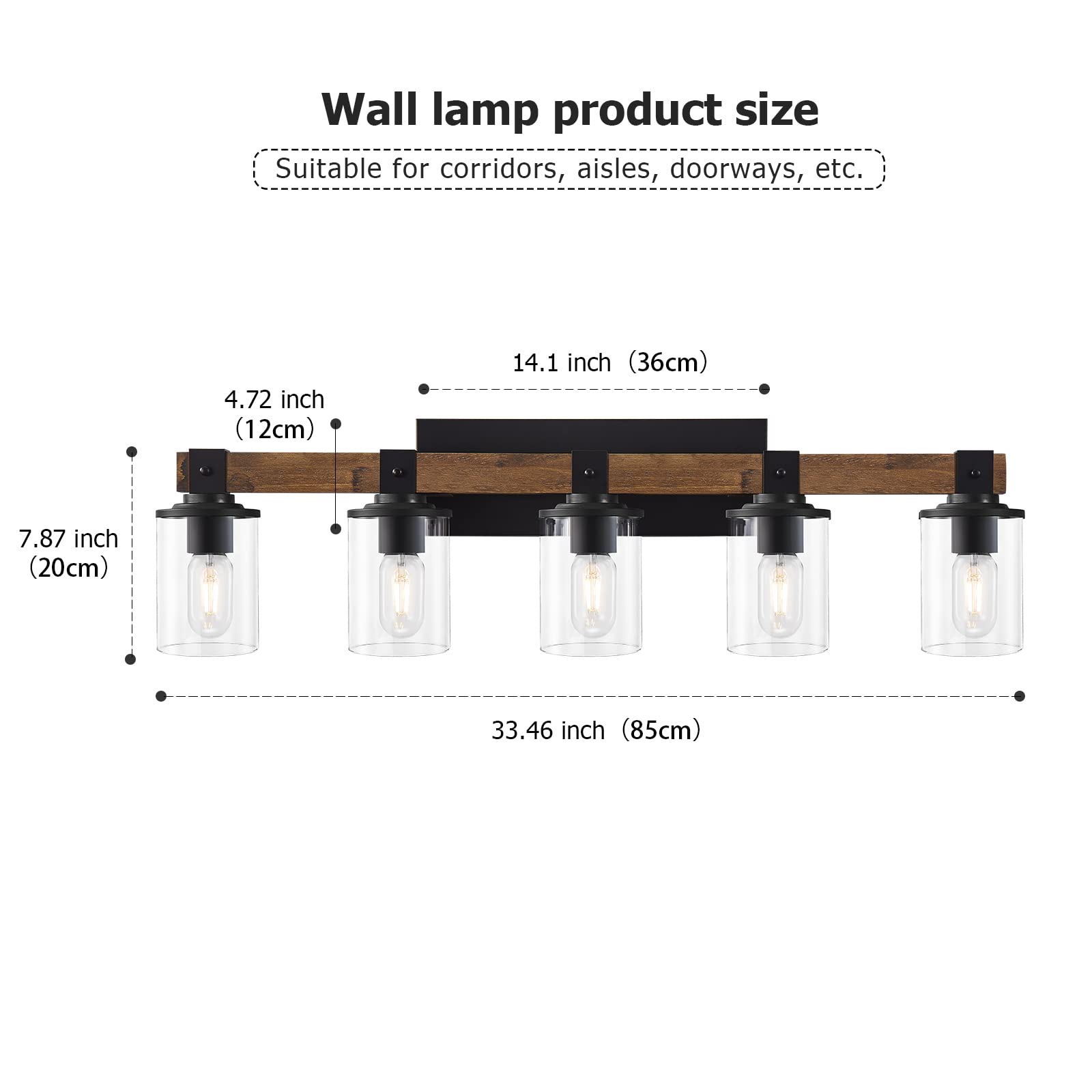 DUJAHMLAND Farmhouse Vanity Light Fixture,3-Light Bathroom Wood Wall Light Over Mirror with Clear Glass Shade, Rustic Vintage Wall Sconce Lighting.(Antique Wood, 3-Light)