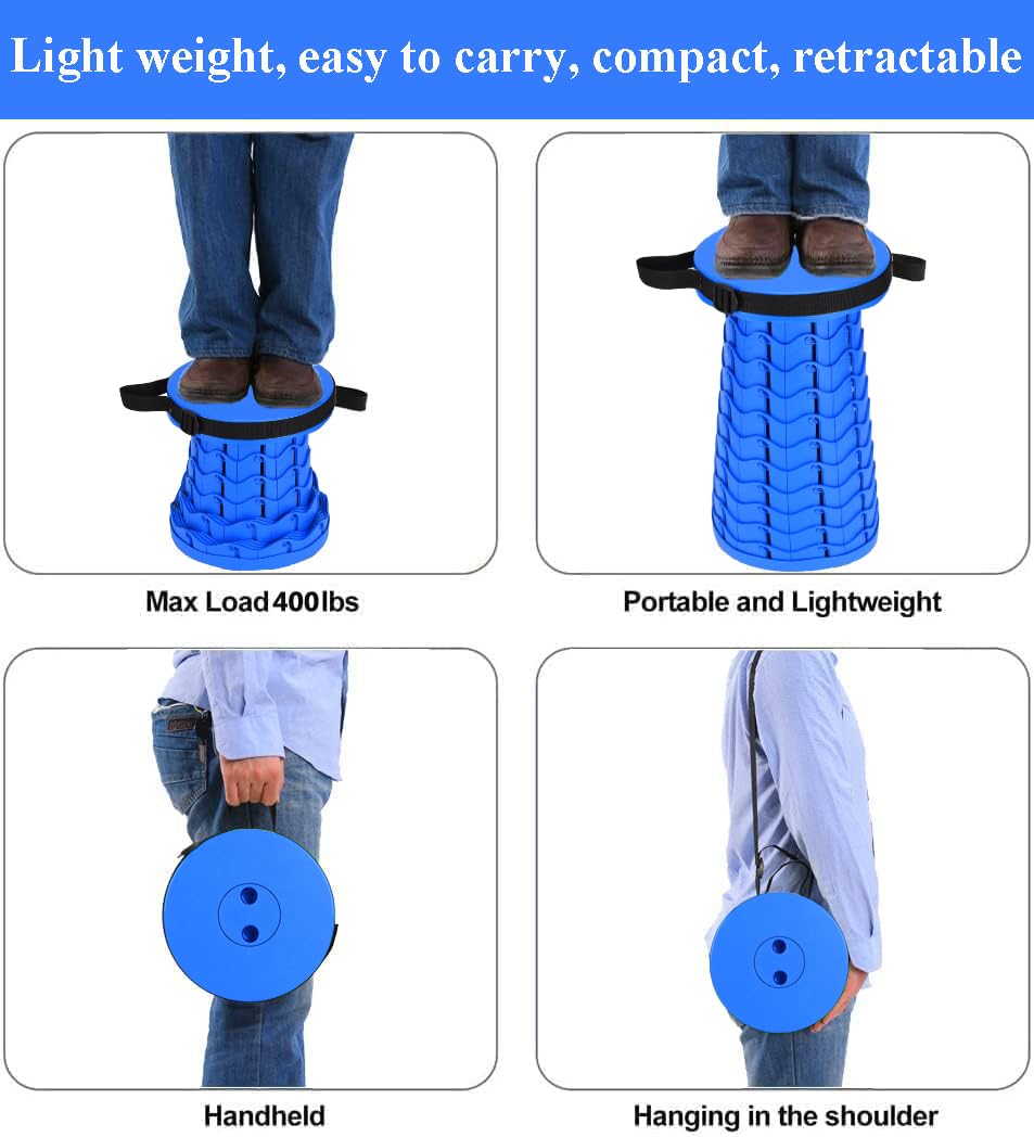 Fishboy Upgraded Collapsible Stool, 400lbs Max Weight, Lightweight But Sturdy, Portable Retractable Folding Telescoping Foldable Camping Stool for Adults Outdoor Fishing Hiking BBQ