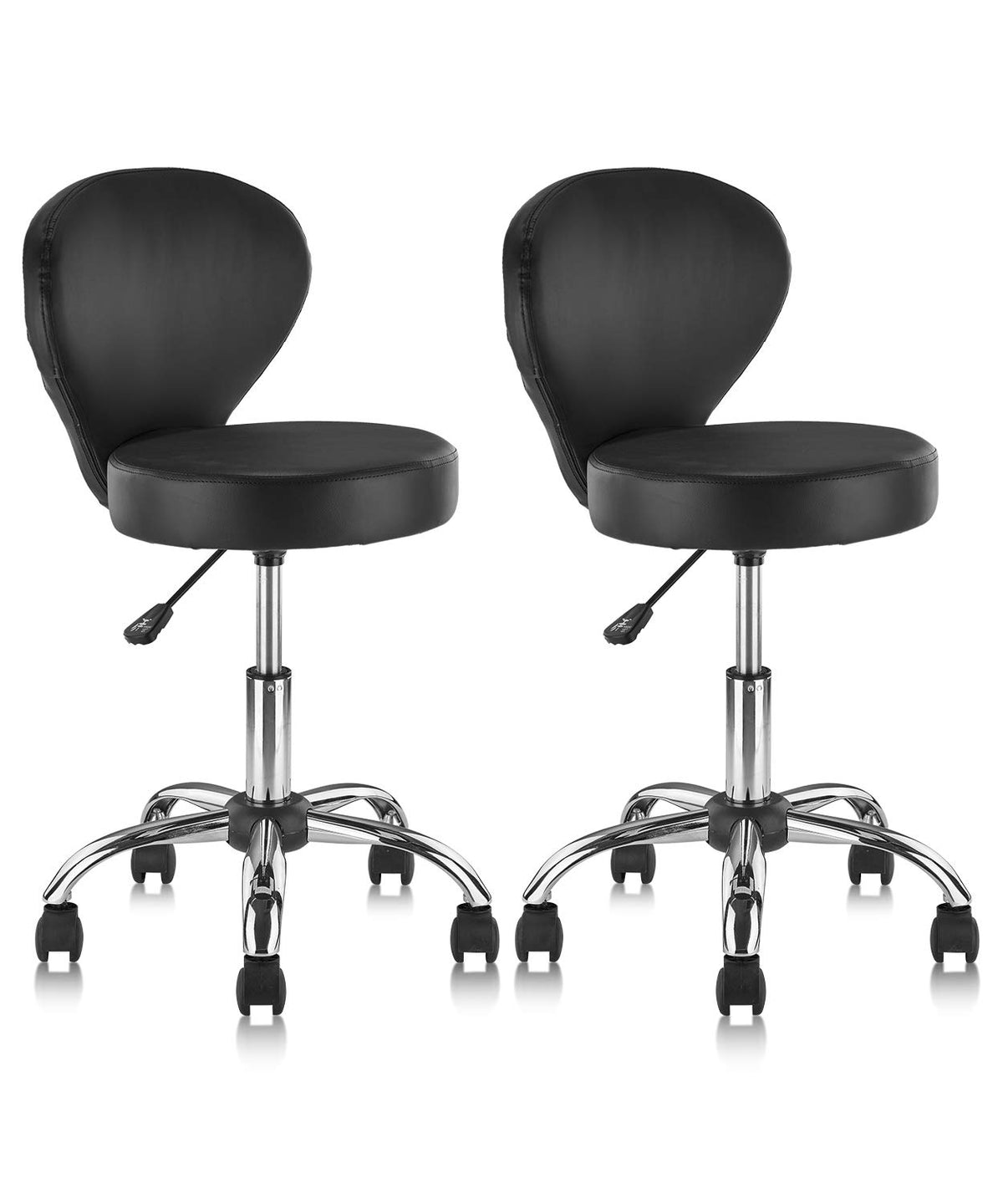 KLASIKA Leather Rolling Swivel Salon Stool Chair with Back Support Adjustable Hydraulic Seat Height 22 in for Office Massage Facial Spa Medical Drafting Tattoo Beauty Barber