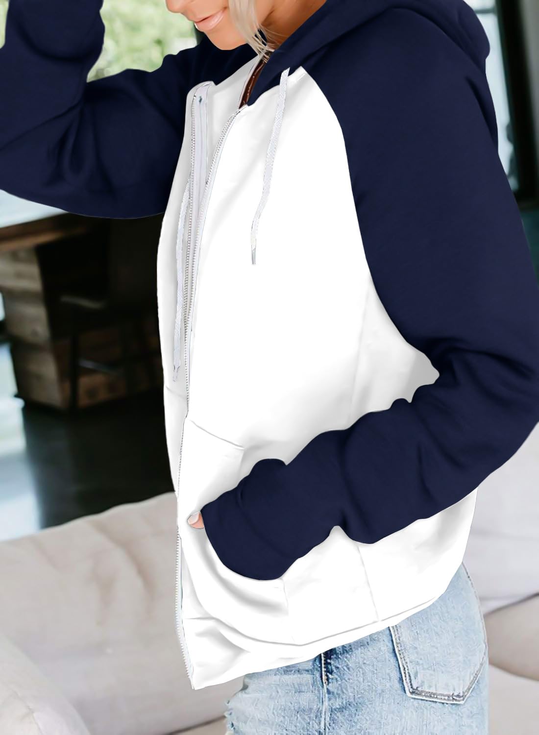 EZBELLE Women's Color Block Zip Up Hoodie Sweatshirt Casual Long Sleeve Jacket Sweater with Pockets