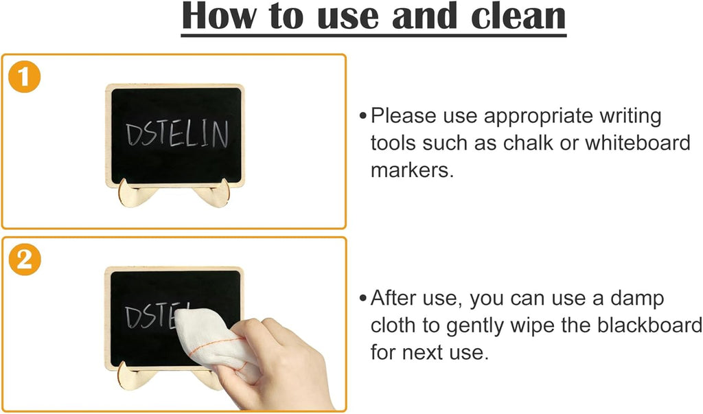 DSTELIN 10 Pack Mini Chalkboards Signs with Easel Stand, Small Rectangle Chalkboards Blackboard, Wood Place Cards for Weddings, Birthday Parties, Message Board Signs and Event Decoration