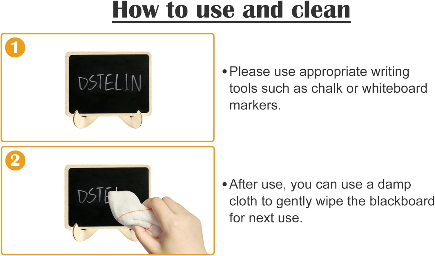 DSTELIN 10 Pack Mini Chalkboards Signs with Easel Stand, Small Rectangle Chalkboards Blackboard, Wood Place Cards for Weddings, Birthday Parties, Message Board Signs and Event Decoration